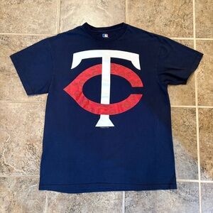 Vintage Minnesota Twins Majestic T-Shirt Men’s Size Large Dark Blue Big Logo Tee